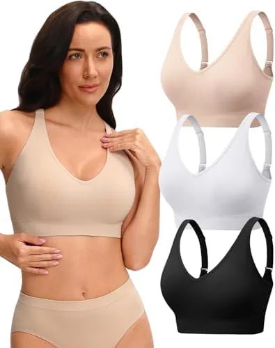evercute womens v neck bras 3 pack adjustable wireless supportive no underwire bras padded comfort bralette for everyday